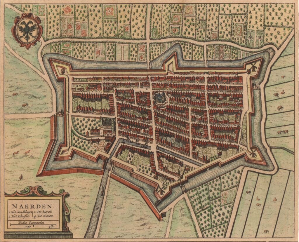 De vesting Naarden rond 1650, op een kaart van Jacob Blaeu.